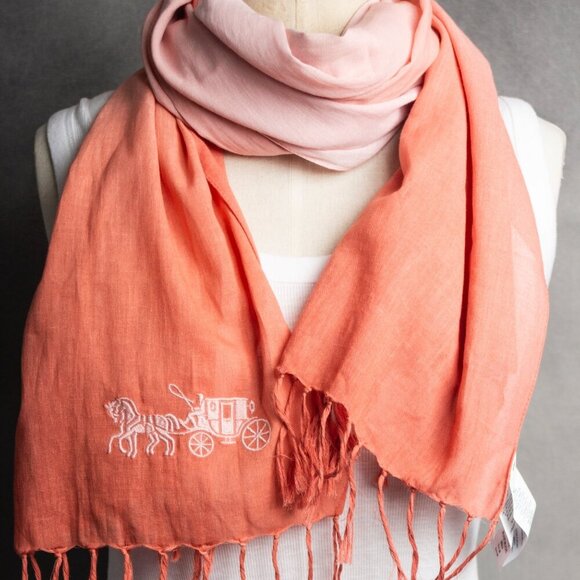 Coach Scarf | Long Scarf in Gradient Pink | Lightweight Designer Summer Scarf - Picture 9 of 9